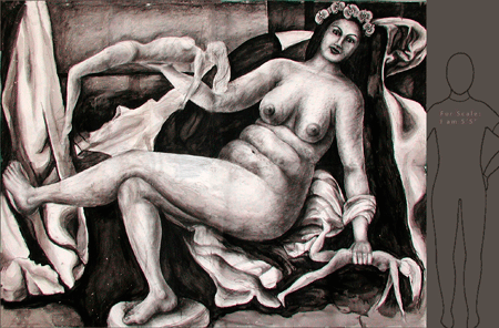 Modern Chubby Odalisque holding skinny women
